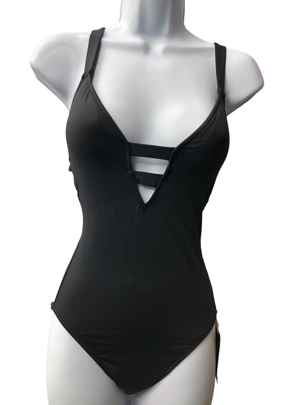 Seafolly Women's Black Deep V-Neck Stretch One-Piece Swimsuit Size 4 10634-942